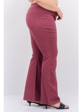 Tinseltown Women Plus Size High Rise Solid Flared Pants, Mauve  - Image 4