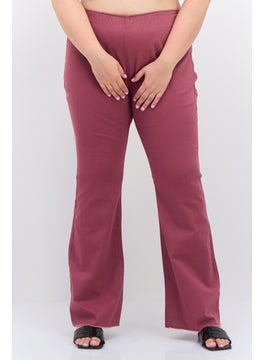 Tinseltown Women Plus Size High Rise Solid Flared Pants, Mauve  - Image 1