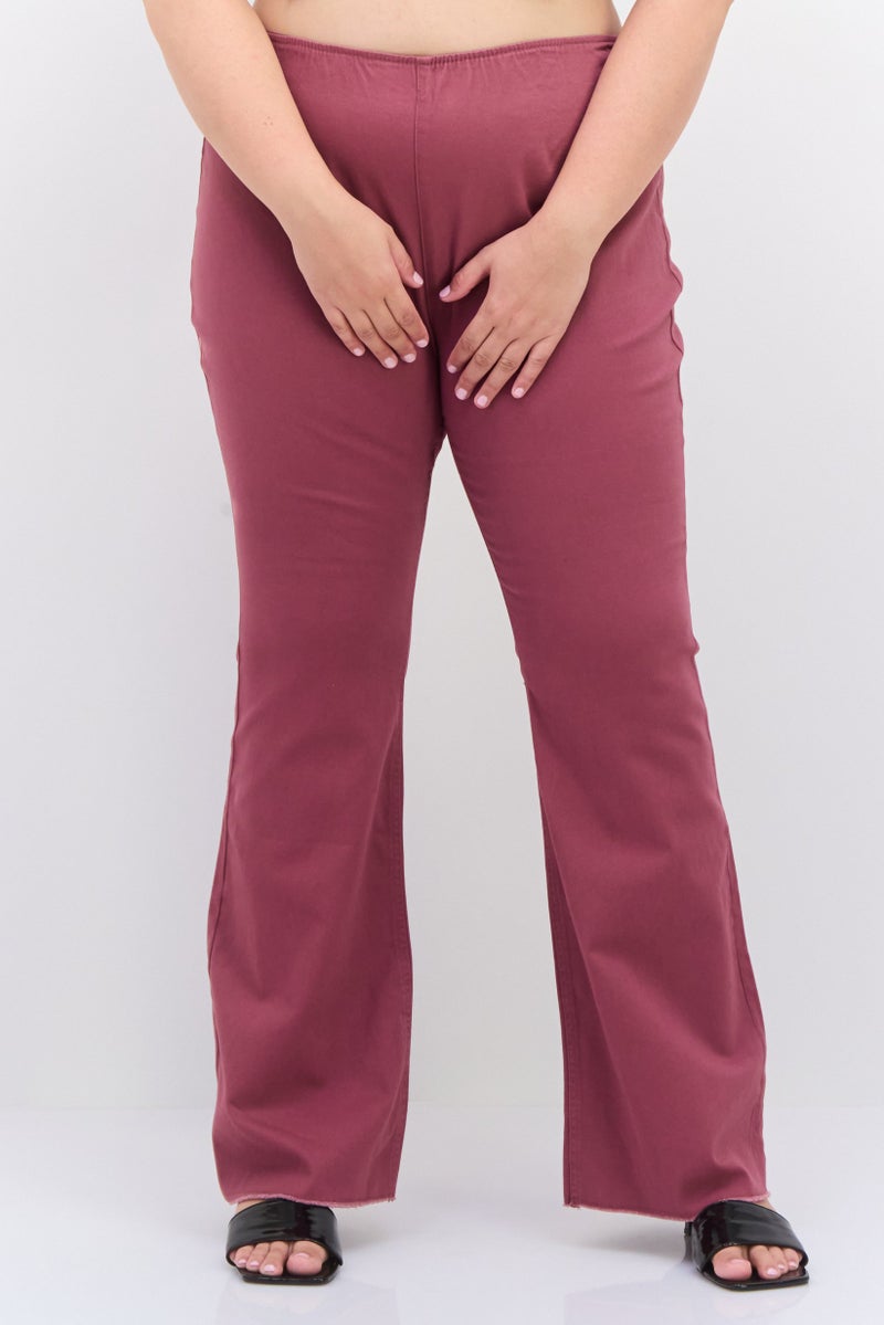 Tinseltown Women Plus Size High Rise Solid Flared Pants, Mauve - Image 1