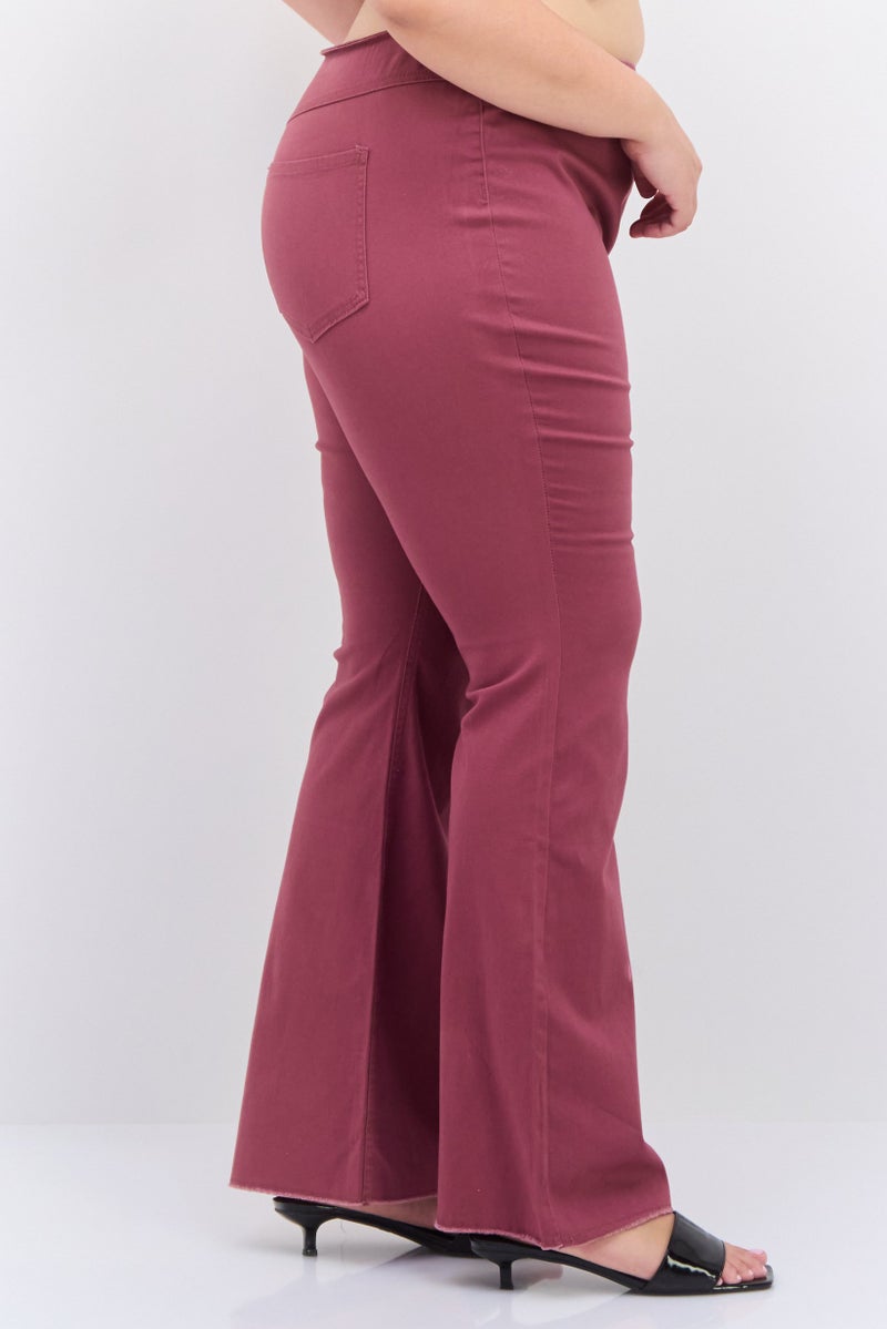 Tinseltown Women Plus Size High Rise Solid Flared Pants, Mauve - Image 4