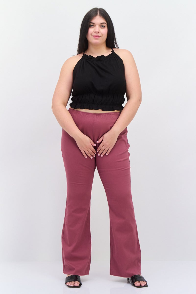 Tinseltown Women Plus Size High Rise Solid Flared Pants, Mauve - Image 2