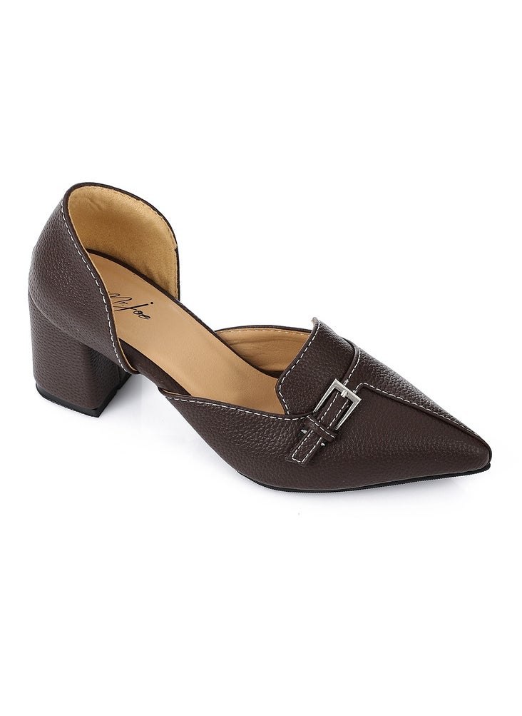 Mr.joe Mr Joe Brown Block Heel Loafer – Pointed Toe Office Shoe with Buckle Detail - 3016  - Image 1