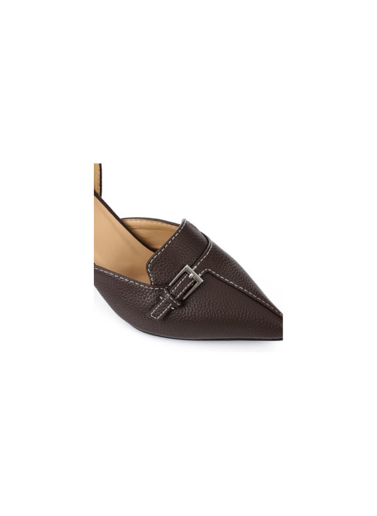 Mr.joe Mr Joe Brown Block Heel Loafer – Pointed Toe Office Shoe with Buckle Detail - 3016  - Image 4