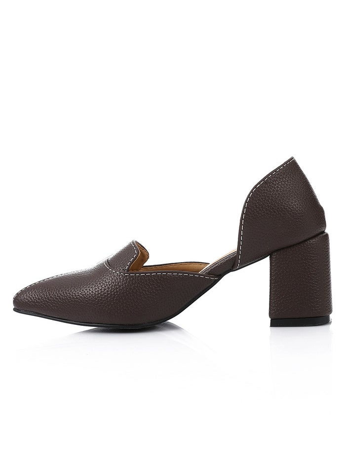 Mr.joe Mr Joe Brown Block Heel Loafer – Pointed Toe Office Shoe with Buckle Detail - 3016  - Image 2