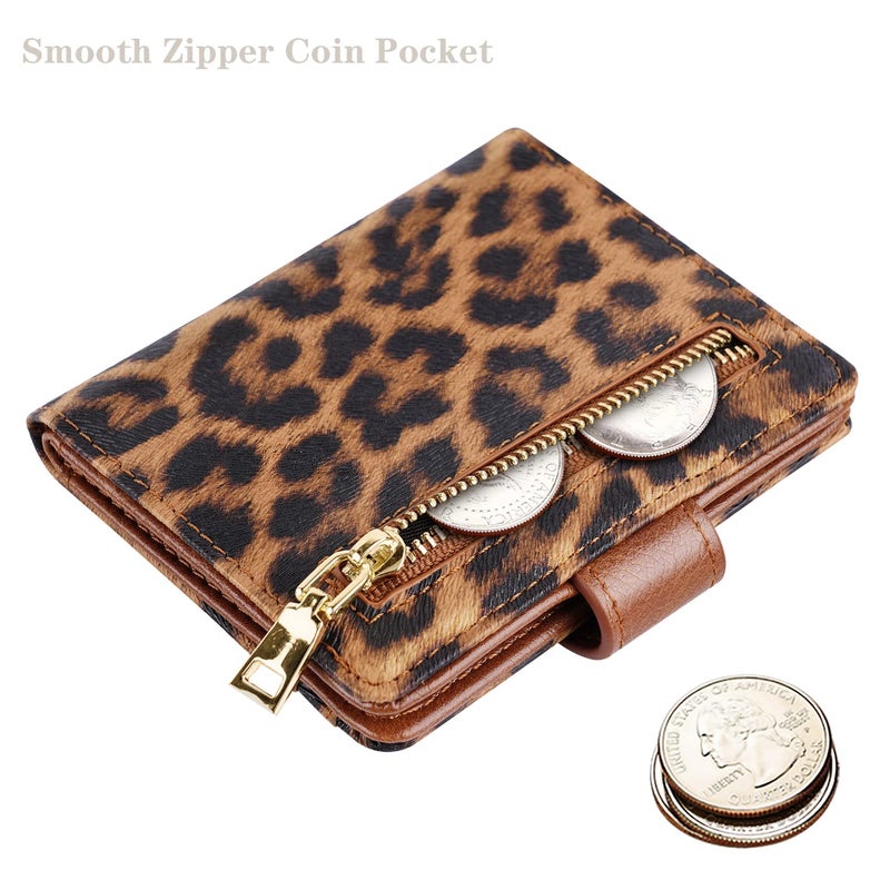 Simikol Small Wallets for Women Slim Minimalist for Bifold Credit Card Holder for Pocket or Purse, Leopard - Image 4