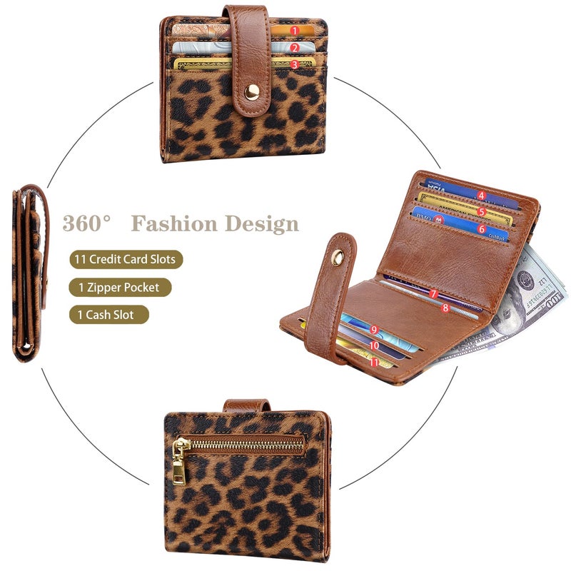 Simikol Small Wallets for Women Slim Minimalist for Bifold Credit Card Holder for Pocket or Purse, Leopard - Image 5