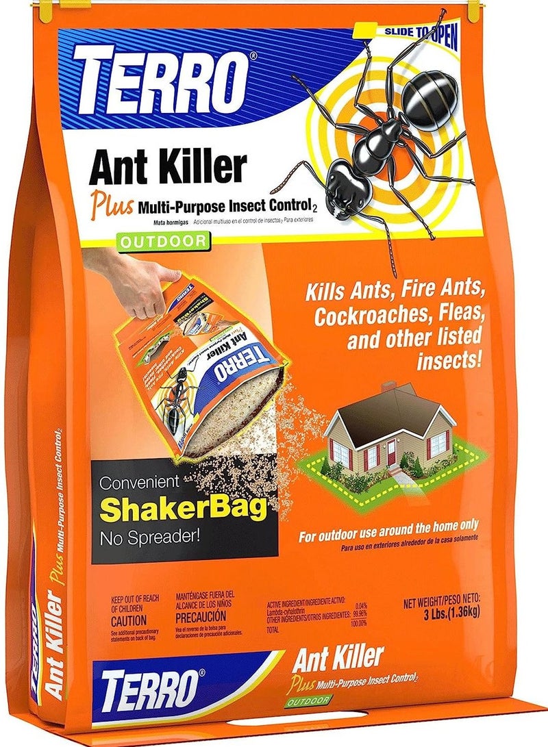 Terro TERRO T901-6 Ant Killer Plus للتحكم في الحشرات متعدد الأغراض في الهواء الطلق - يقتل النمل الناري والبراغيث والصراصير والحشرات الزاحفة الأخرى - 3 رطل  - Image 1