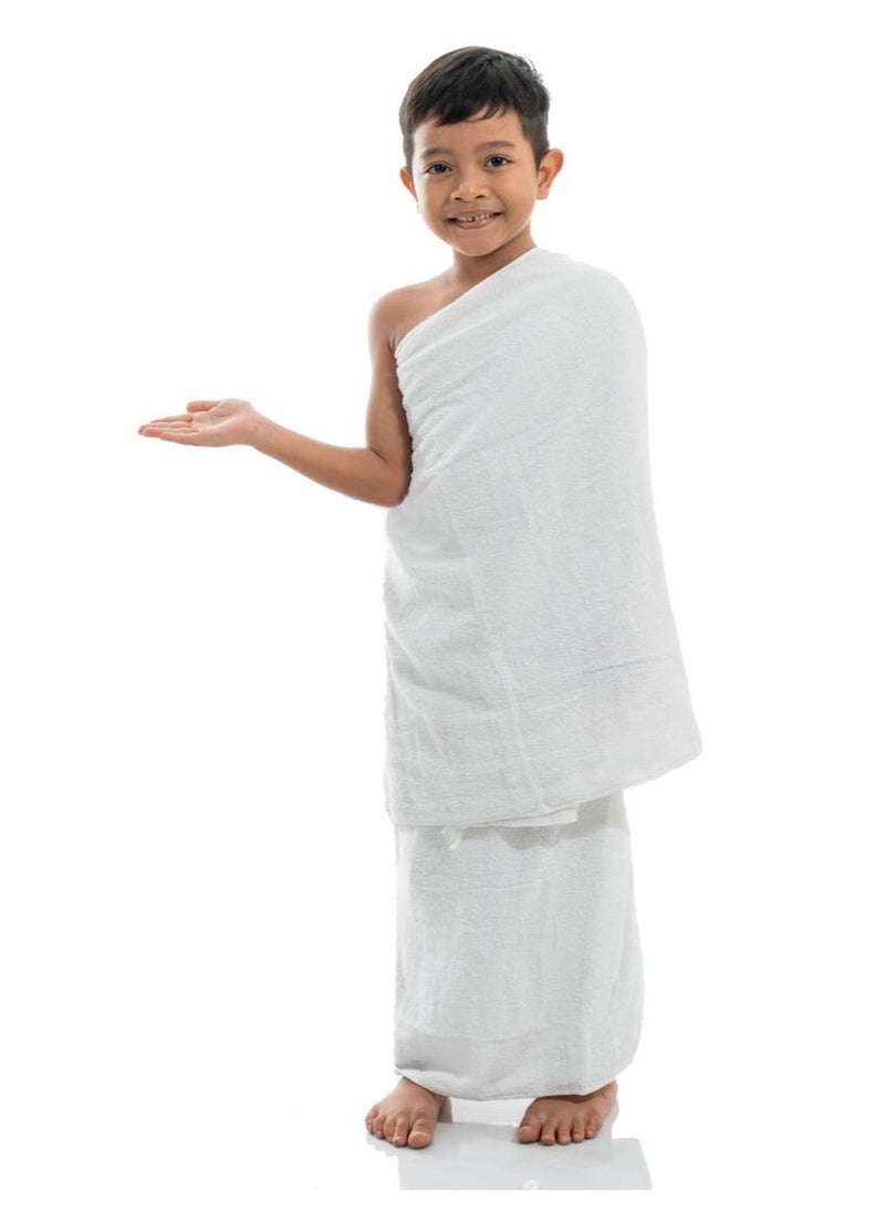 MYK - Ihram Towel 2 piece set for Hajj woven Technology 1 Waterproof With Non Stitched White belt And Umrah - Kids - Image 1