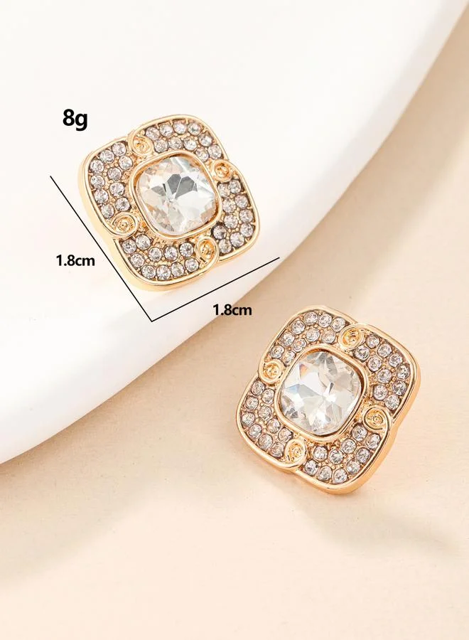 Take Two Rhinestone Embellished Square Earrings