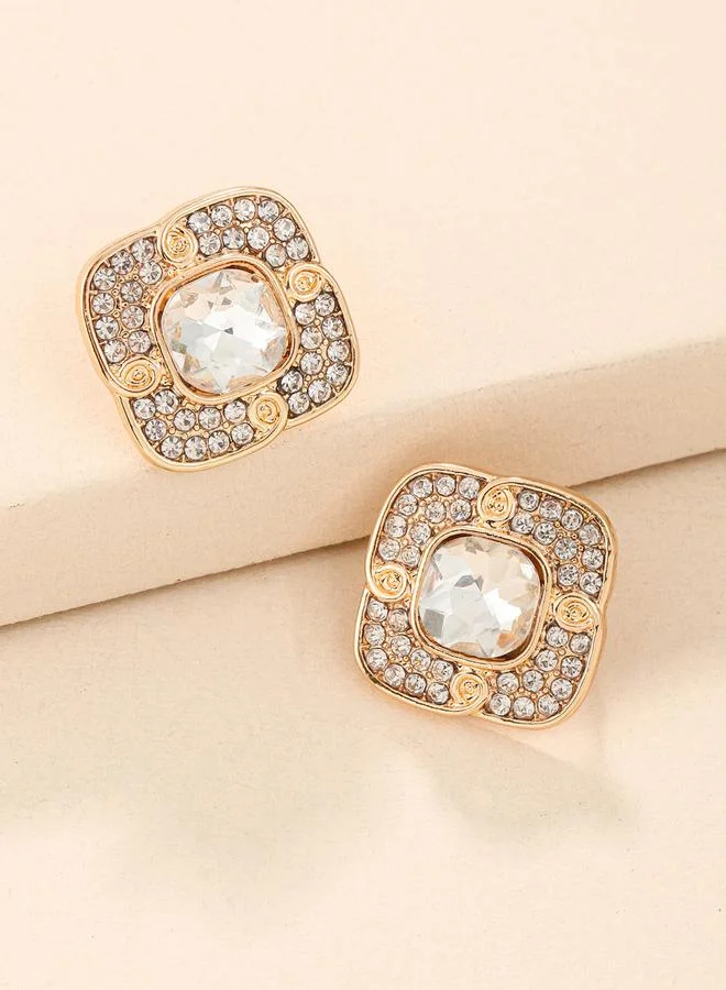 Take Two Rhinestone Embellished Square Earrings