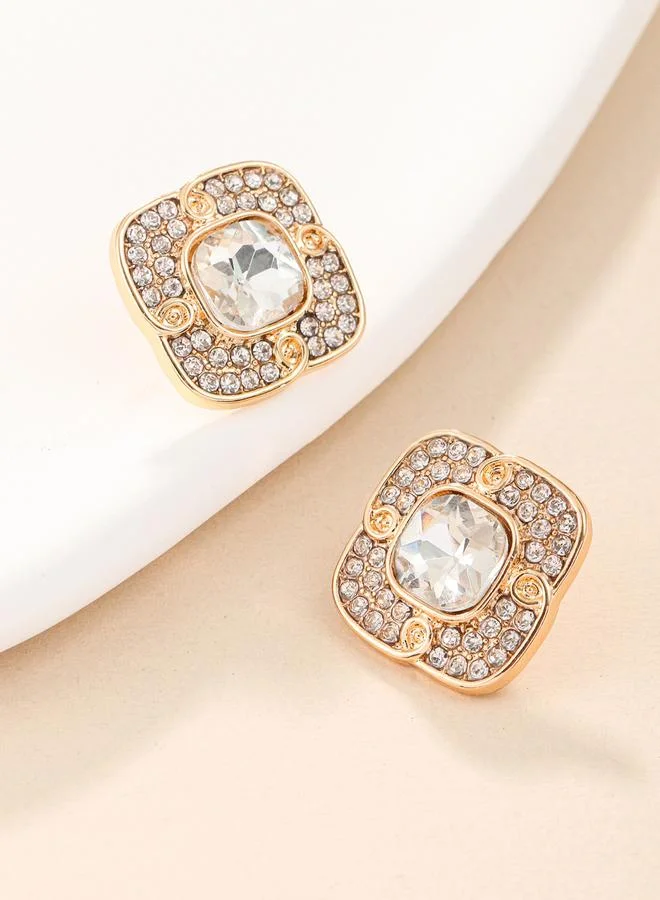Take Two Rhinestone Embellished Square Earrings
