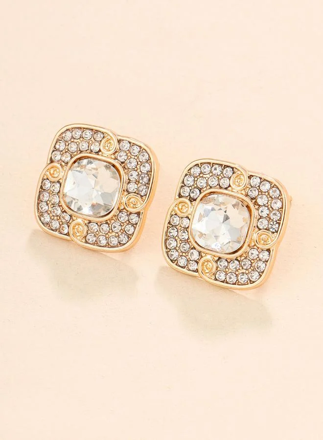 Take Two Rhinestone Embellished Square Earrings