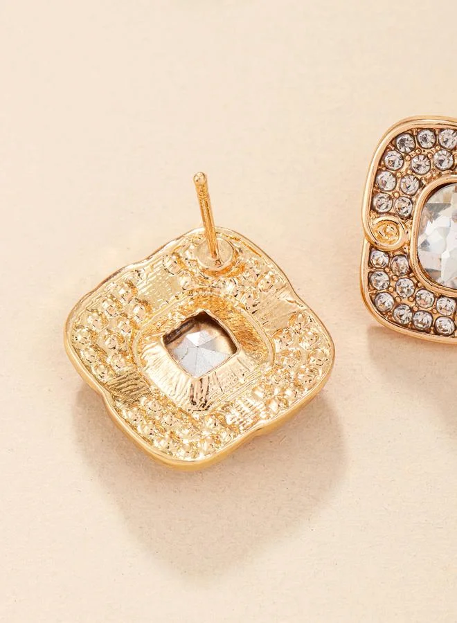 Take Two Rhinestone Embellished Square Earrings
