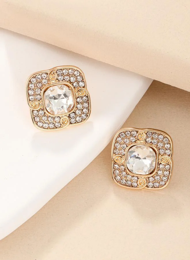 Take Two Rhinestone Embellished Square Earrings