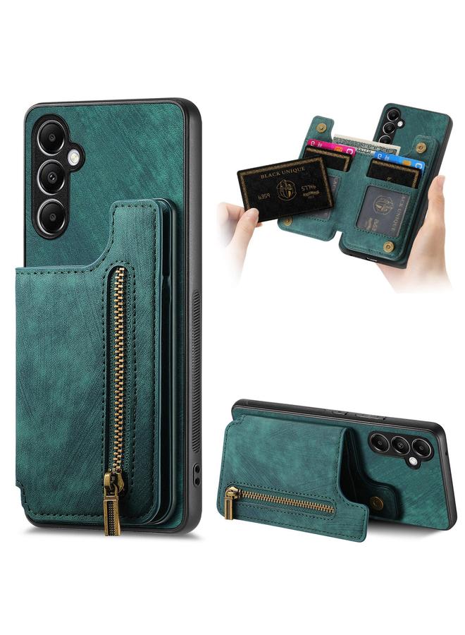 Green Tiger For Samsung Galaxy A55 5G Retro Leather Zipper Wallet Back Phone Case(Green)