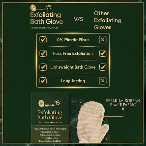 Organic B Natural Exfoliating Bath Glove | Exfoliating Glove for Ingrown Hair & Strawberry Legs | Made with Ramie Fabric | Gently Removes Dead Skin Cells | Suitable for Sensitive Skin (Right Hand) - Image 5