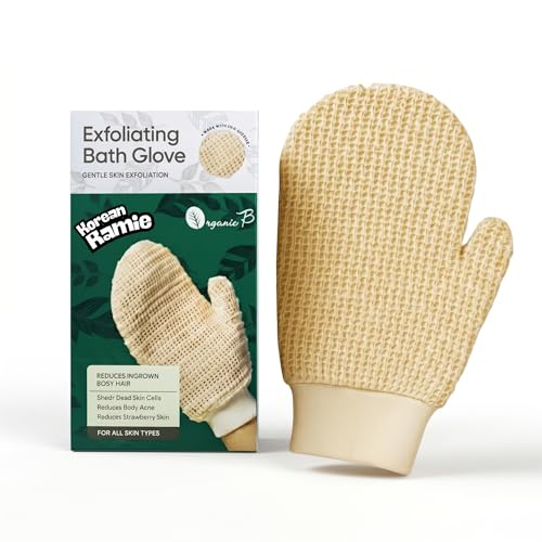 Organic B Natural Exfoliating Bath Glove | Exfoliating Glove for Ingrown Hair & Strawberry Legs | Made with Ramie Fabric | Gently Removes Dead Skin Cells | Suitable for Sensitive Skin (Right Hand) - Image 1