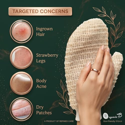 Organic B Natural Exfoliating Bath Glove | Exfoliating Glove for Ingrown Hair & Strawberry Legs | Made with Ramie Fabric | Gently Removes Dead Skin Cells | Suitable for Sensitive Skin (Right Hand) - Image 2