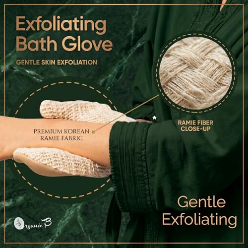 Organic B Natural Exfoliating Bath Glove | Exfoliating Glove for Ingrown Hair & Strawberry Legs | Made with Ramie Fabric | Gently Removes Dead Skin Cells | Suitable for Sensitive Skin (Right Hand) - Image 4