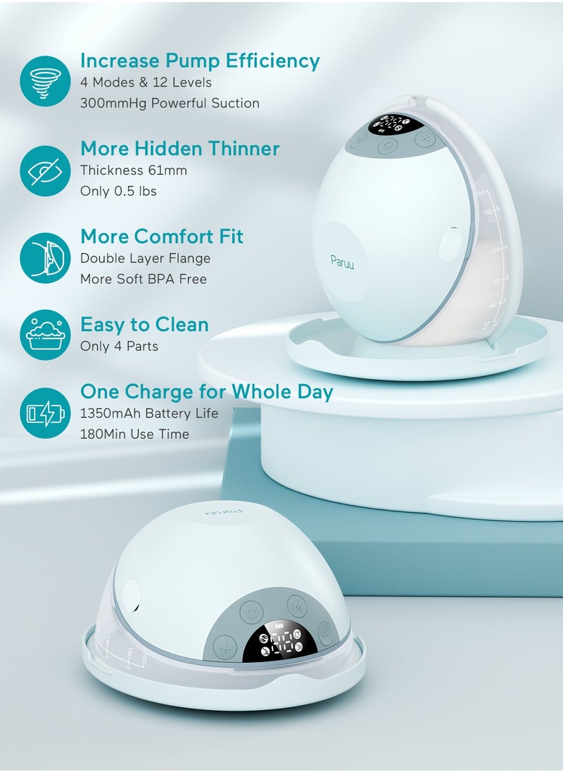 Paruu Paruu P20 Wearable Breast Pump Hands Free，4 Modes & 12 Levels Suction with Soft Double-Sealed Flange, Electric & Portable Pump Accessories, LED Display  - Image 2