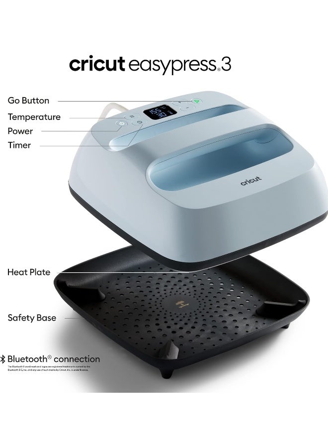 Cricut Easy Press 3 22.5Cmx22.5Cm (9"X9") Heat Plate  Heats Up To 205°C (400°F)  Bluetooth-Enabled Heat Press For Iron On Vinyl (Htv) Infusible Ink And Sublimation - Image 2