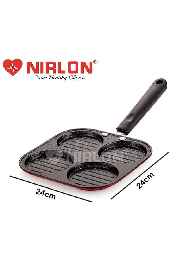 Nirlon Classic Range Aluminium Non-Stick Cookware Set 2 Pieces of Fry Pan with lid -3.2 LTR & Casting Uttapam-4 Cavity (Color-Red) - Image 2