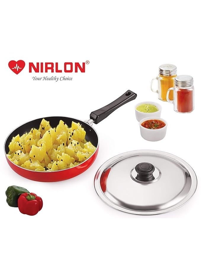 Nirlon Classic Range Aluminium Non-Stick Cookware Set 2 Pieces of Fry Pan with lid -3.2 LTR & Casting Uttapam-4 Cavity (Color-Red) - Image 3
