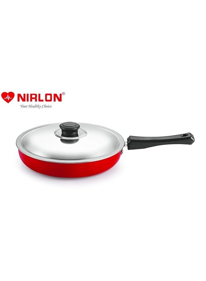 Nirlon Classic Range Aluminium Non-Stick Cookware Set 2 Pieces of Fry Pan with lid -3.2 LTR & Casting Uttapam-4 Cavity (Color-Red) - Image 4