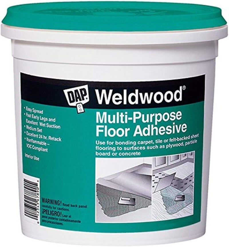 DAP Weldwood Multi-Purpose Floor Adhesive, 1-Quart - Ideal for Carpet, Tile, and Sheet Flooring