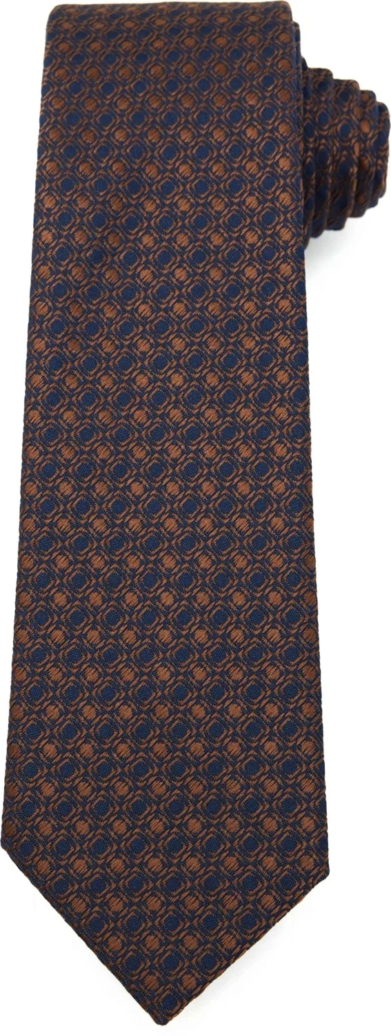 تودورس Classic Patterned Brown Tie with Pocket Handkerchief