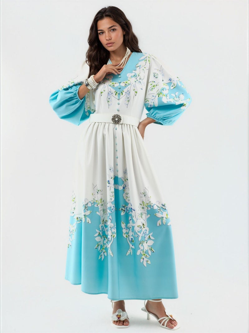 Jennyfer Floral Maxi Dress with V-Neck and Button Detail - Image 1