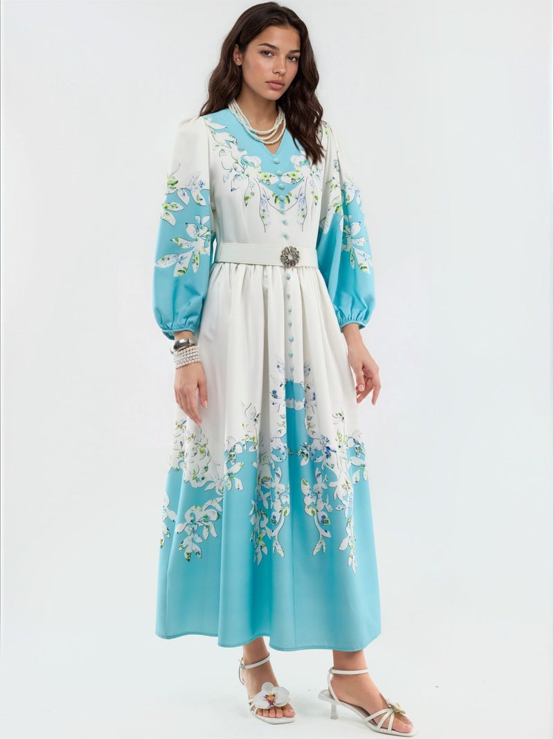 Jennyfer Floral Maxi Dress with V-Neck and Button Detail - Image 4