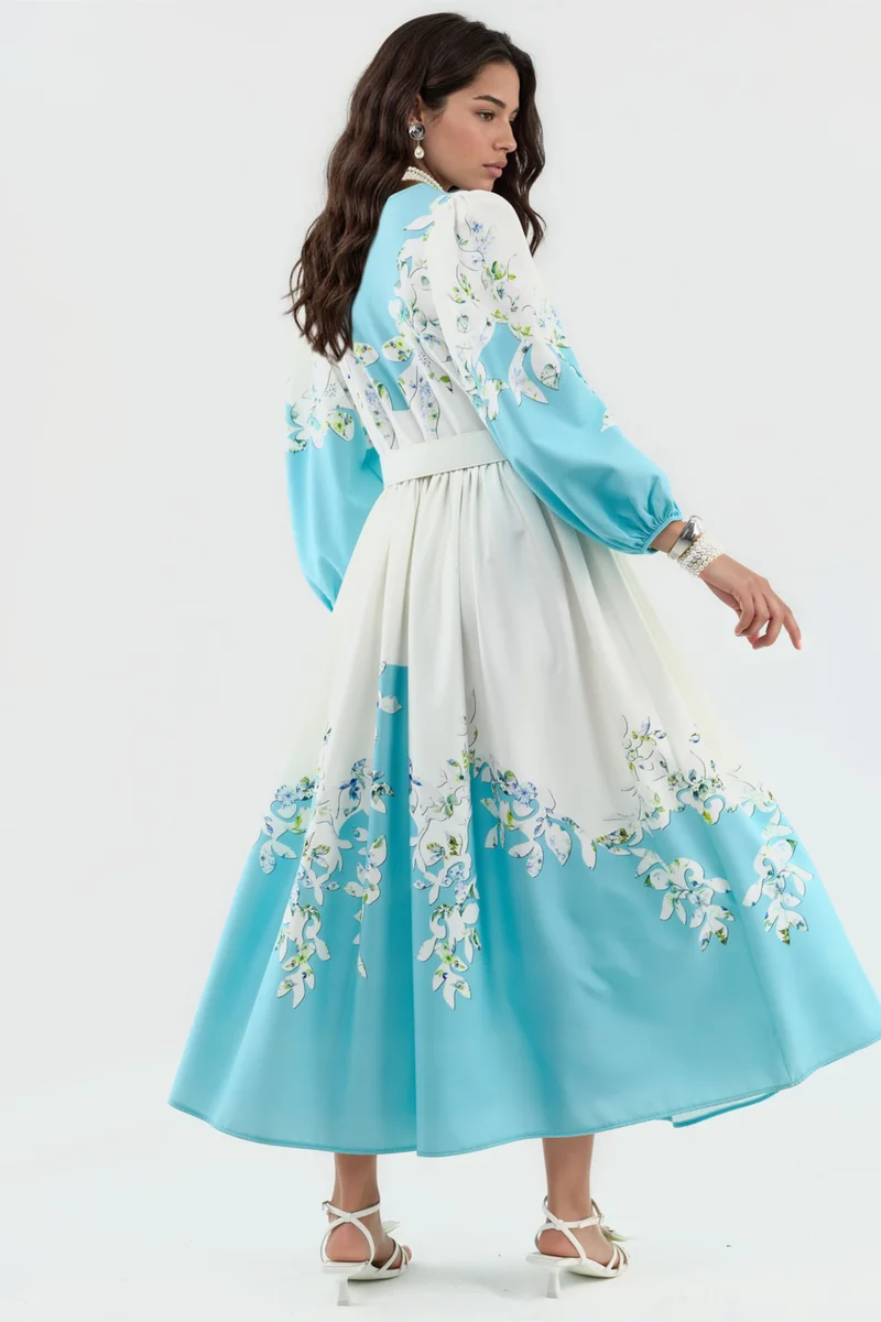 جينيفر Floral Maxi Dress with V-Neck and Button Detail