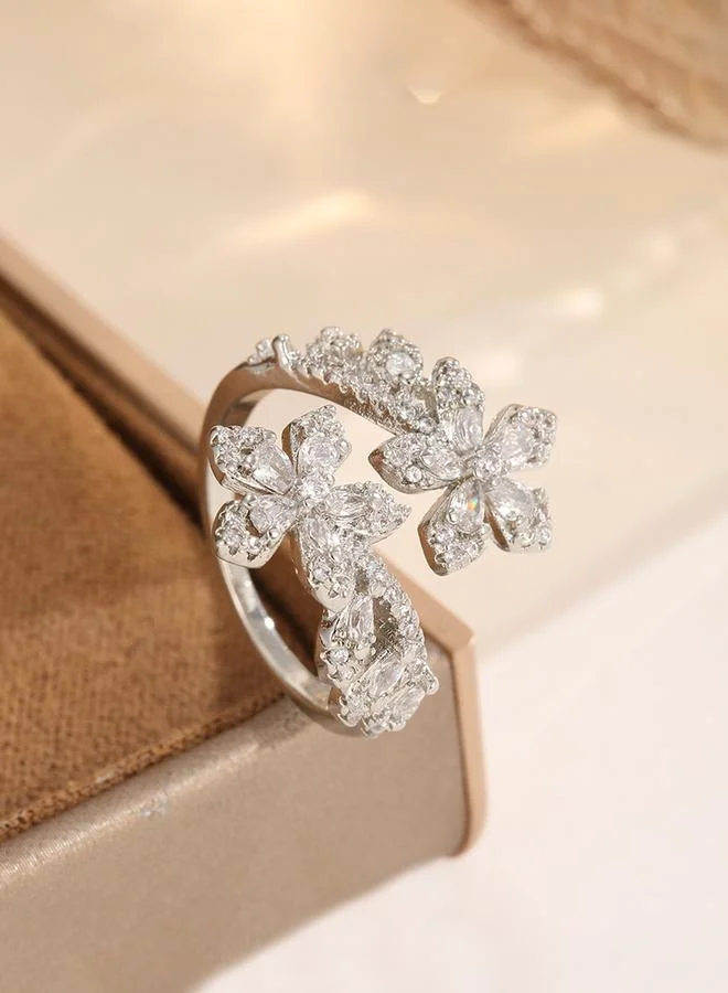 Take Two Silver Embellished Flower Ring