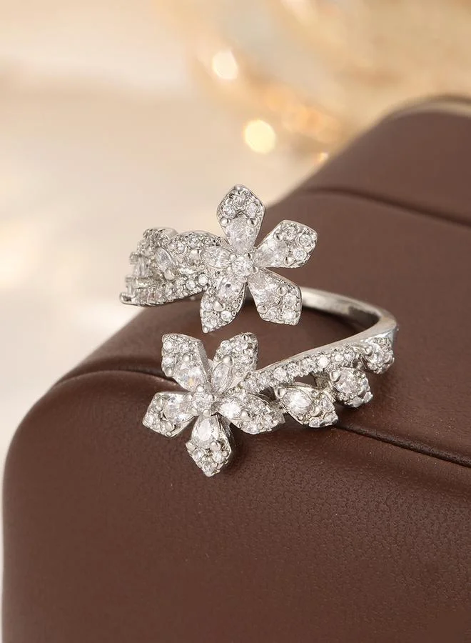 Take Two Silver Embellished Flower Ring
