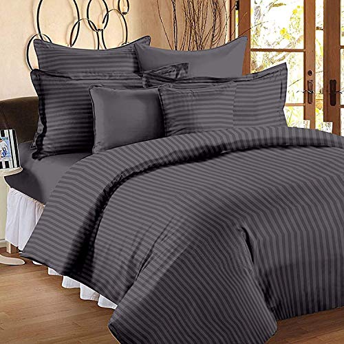 HOME ELITE 300 TC 100% Cotton Satin Stripes King Bed Sheet & 2 Pillow Covers Set for Hotels, B&B (Graphite Grey, Double Bed, Flat Stripe Bedsheet) (100x90 Inches) - Image 5