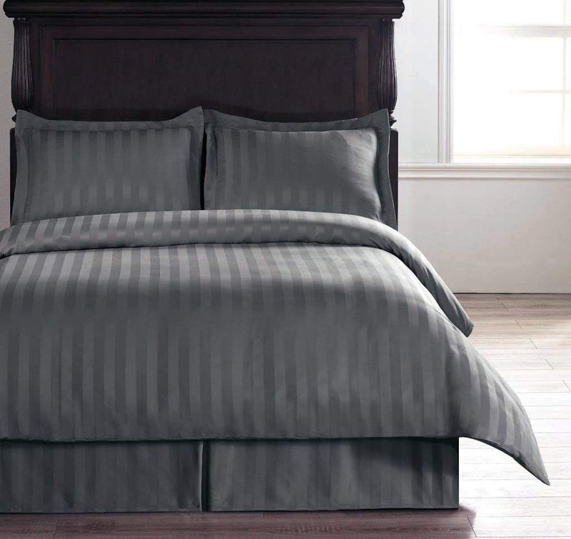 HOME ELITE 300 TC 100% Cotton Satin Stripes King Bed Sheet & 2 Pillow Covers Set for Hotels, B&B (Graphite Grey, Double Bed, Flat Stripe Bedsheet) (100x90 Inches) - Image 3
