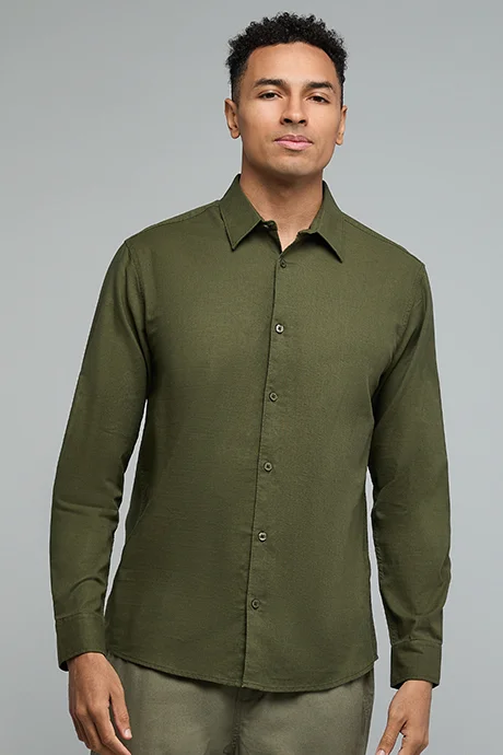 أر أند بي Solid Shirt with Classic Collar and Long Sleeves