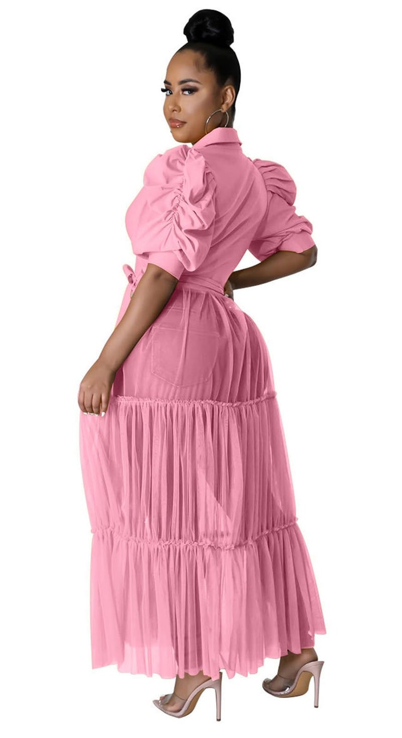 Ekaliy Women's Short Sleeve Round Neck High Low Asymmetrical Irregular Hem Casual Tops Blouse Shirt Dress L Pink - Image 3
