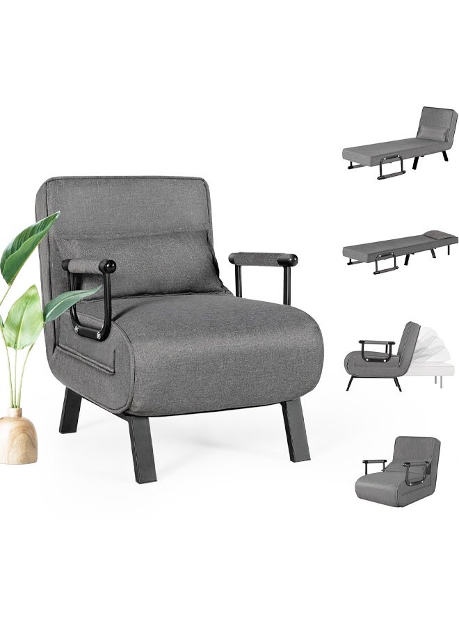 Spides 3 in 1 Multi-Function Folding Sofa Bed Chair Breathable Linen Couch Bed with 5 Angle Adjustable Backrest Convertible Pullout Sofa Bed Sleeper Chair Trifold Single Person Chaise Lounge Couch Portable Fold Out Chair Bed for Living Room, Bedroom, Apartment - Image 1