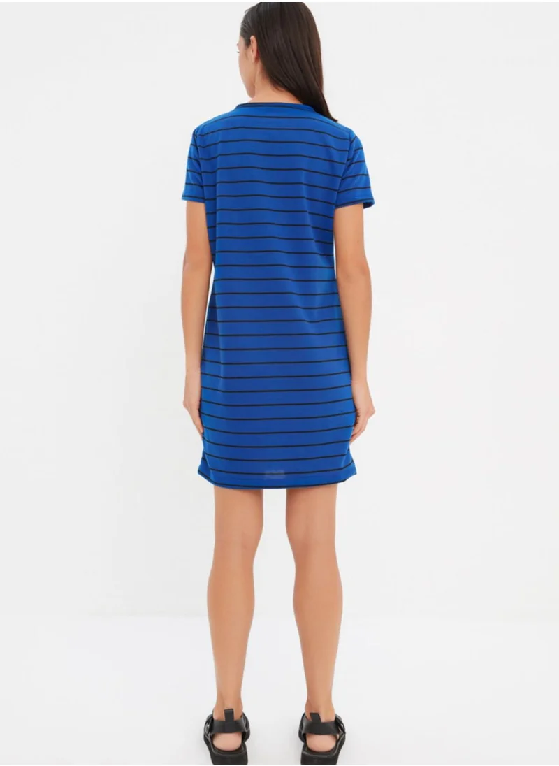 trendyol Crew Neck Striped Knitted Dress