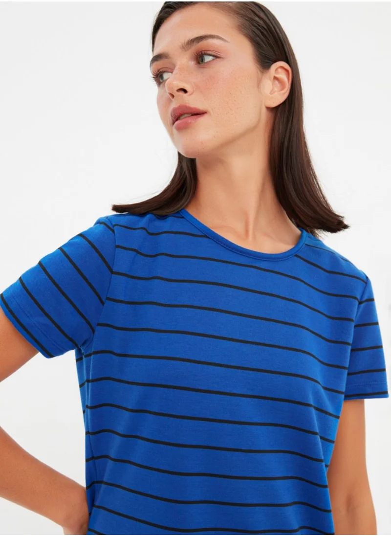 trendyol Crew Neck Striped Knitted Dress