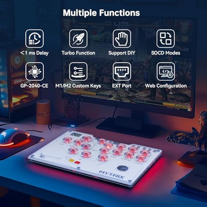 Mytrix ARCADE STICK 16KEYS ALL-BUTTON LEVERLESS CONTROLLER FOR PS4/PC/PS3/SWITCH/STEAM, WITH TURBO FUNCTIONS, CUSTOM RGB LIGHT, SUPPORTS HOT SWAP, SOCD, REMOVABLE PLATE - INTERSTELLAR DESIGN - Image 2