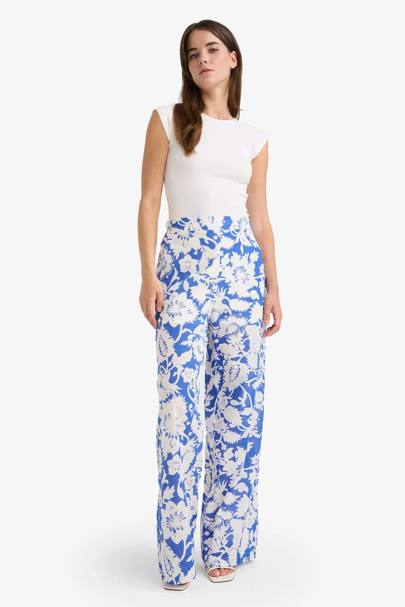 Defacto Wide Leg Double Pocket High Waist Voile Trousers
