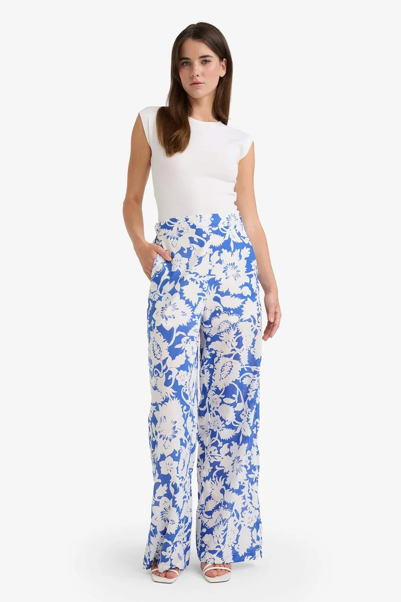 Defacto Wide Leg Double Pocket High Waist Voile Trousers