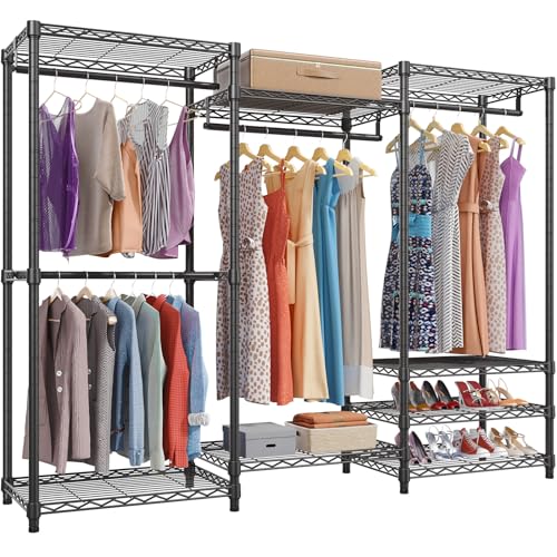 VIPEK V5 Portable Closet Wardrobe Heavy Duty Clothes Rack Freestanding Clothing Rack with 4 Hang Rods  8 Shelves Adjustable Closet Racks 689 L x 157 W x 764 H Max Load 890LBS Black