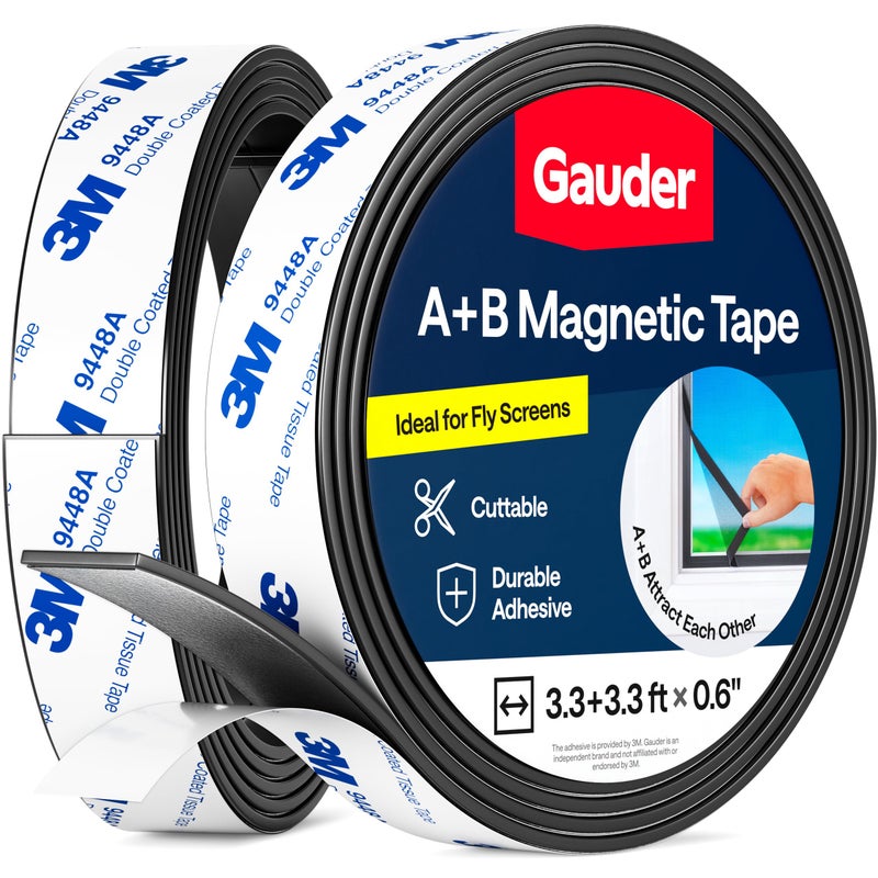 GAUDER A+B Magnetic Tape I Magnetic Strips with Adhesive Backing for Fly Screen & More | Magnetic Tape Roll (3.3 ft + 3.3 ft) - Image 1