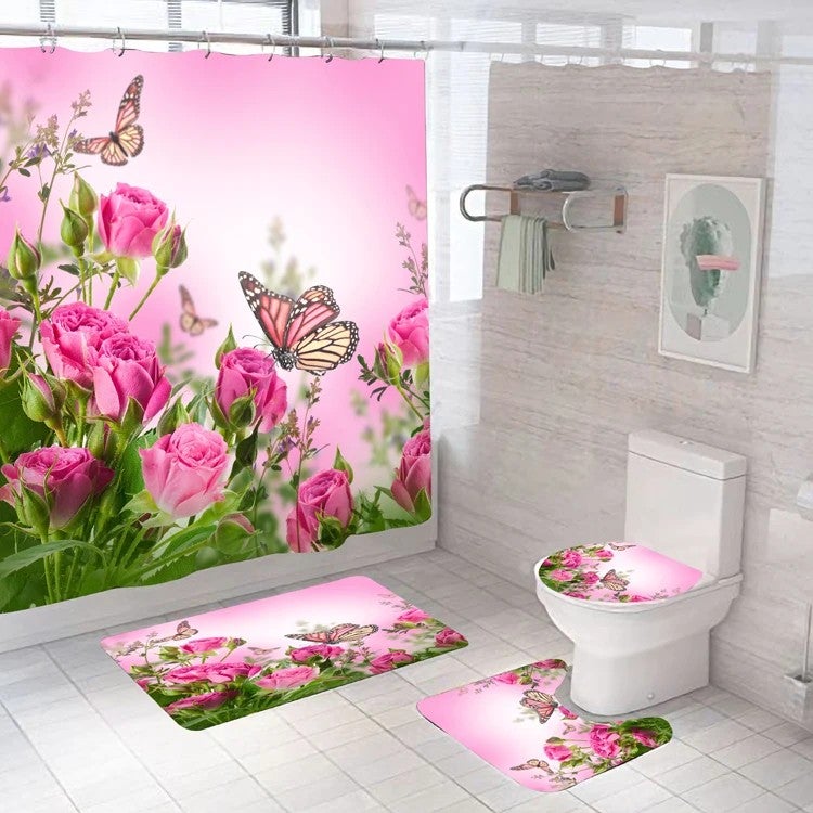 Y&D Hot Sale Digital Printed Shower Curtain Set Bathroom Rugs and Mats Sets - Image 3