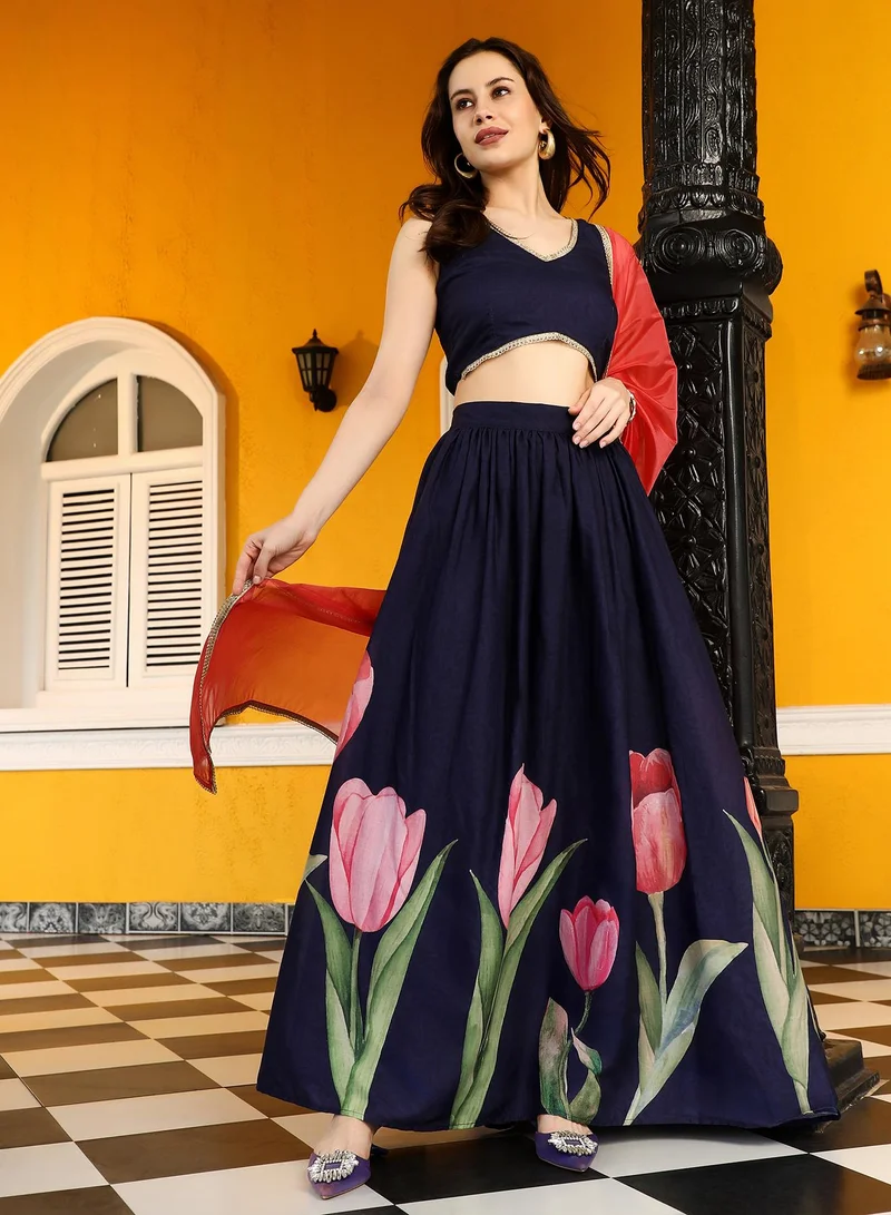  قصة Qissa Women's Violet Purple Foliage-Roses Imprint Co-Ord Set For Ethnic Wear | V-Neck , Sleeveless , Straight Hem | Floral Print Plain Fabric | 3 Piece Co-Ords Designed For Evening & Party Wear