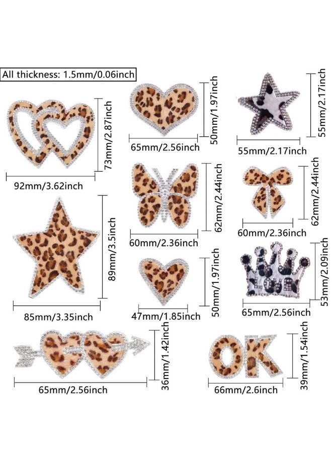 , Leopard Rhinestone Sewing Patches, 10PCS Delicate Embroidered Patches with Different Shapes, Iron On Patches for Decorate Clothes, Dress, Hat, Jeans - Image 2